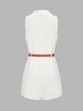 Casual Sleeveless Lapel Belted Romper