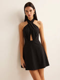 Cross Halter Cotton Linen Mini Dress
