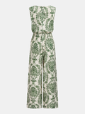 Sleeveless Damask Print Wide Leg Jumpsuit