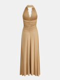 Lace Trim Halter Wrap Maxi Dress