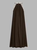 Contrast Trim Sleeveless Flowy Midi Dress