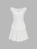 Sleeveless V Neck Pleated Mini Dress