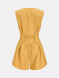 Sleeveless V Neck Cinched Waist Romper