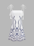 Tassel Tie Embroidered Cami Mini Dress