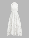 Halter Neck Bow Guipure Lace Maxi Dress