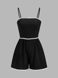 Contrast Wavy Trim Cami Romper