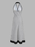 Striped Halter Wrap Maxi Dress