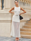 Sheer Hem Ribbed Knit Dress Without Belt