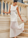 Sheer Hem Ribbed Knit Dress Without Belt