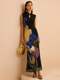 Iris Floral Print Mesh Sleeveless Maxi Dress