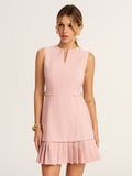 Pleated Hem Notch Neck Tailored Mini Dress