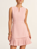 Pleated Hem Notch Neck Tailored Mini Dress