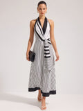 Striped Halter Wrap Maxi Dress