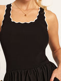 Scalloped Trim Knit-Bodice Maxi Dress