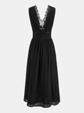 Lace Trim V-Neck Eyelet Maxi Dress