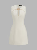 Metal Link Keyhole Neck Sleeveless Mini Dress