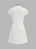 Mandarin Collar Contrast Piping Mini Dress