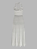 Striped Halter Knit Midi Dress