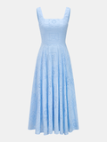 Square Neck Cotton Eyelet Embroidery Maxi Dress