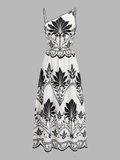 Leaf Print Cutout Asymmetrical Cami Maxi Dress