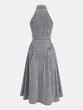 Gingham Collared Halter Belted Midi Dress