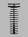 Striped Off Shoulder Knit Midi Dress