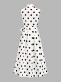 Sleeveless Polka Dot Belted Midi Dress