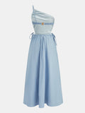 Cutout Tie-Side Cotton Linen Midi Dress