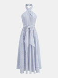 Striped Halter Tie-Waist Maxi Dress