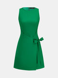 Cotton Linen Wrap Tie Sleeveless Mini Dress