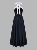 Color Block Halter Keyhole Midi Dress