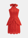 Eyelet Halter Layered Mini Dress
