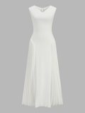 V-Neck Sleeveless Pleated Panel Midi Dress