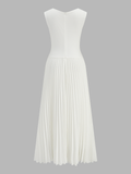 V-Neck Sleeveless Pleated Panel Midi Dress