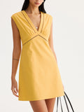 Linen Blend Eyelet Trim Sleeveless Mini Dress