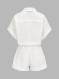 Cotton Linen Pocket Drawstring Shirt Romper