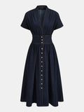 V-Neck Button Down Maxi Denim Dress