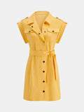 Epaulet Belted Cotton Shirt Mini Dress