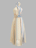 Colorful Stripe Halter Tie-Back Maxi Dress