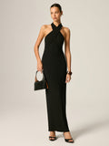 Cross Halter Bodycon Maxi Dress