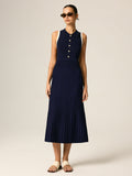 Contrast Trim Polo Ribbed Knit Maxi Dress