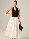 Lapel Belted Color Block Maxi Dress