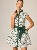 Lace Stand Collar Belted Sleeveless Mini Dress