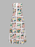 Detachable Strap Tropical Print Midi Dress