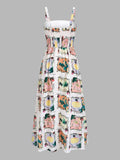 Detachable Strap Tropical Print Midi Dress