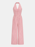 Tweed Check Halter Wide Leg Jumpsuit