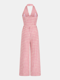 Tweed Check Halter Wide Leg Jumpsuit