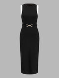 Color Block Belted Sleeveless Midi Dress