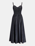 Rhinestone Decor Denim Slip Midi Dress