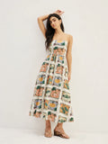 Detachable Strap Tropical Print Midi Dress